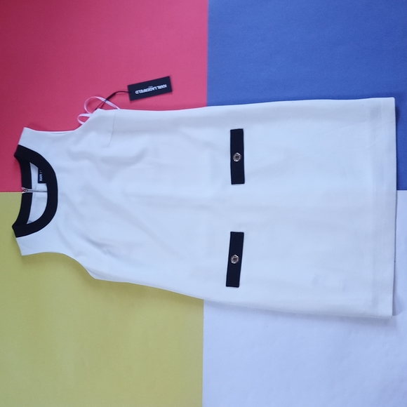 NWT Karl Lagerfeld Paris Classic White & Black Midi Shift Dress